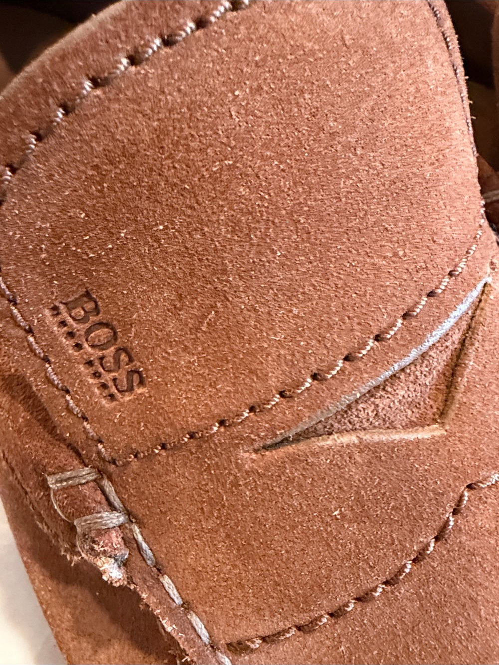 Boss Suede Driving Loafers in Cognac Brown - Picture 3 of 8